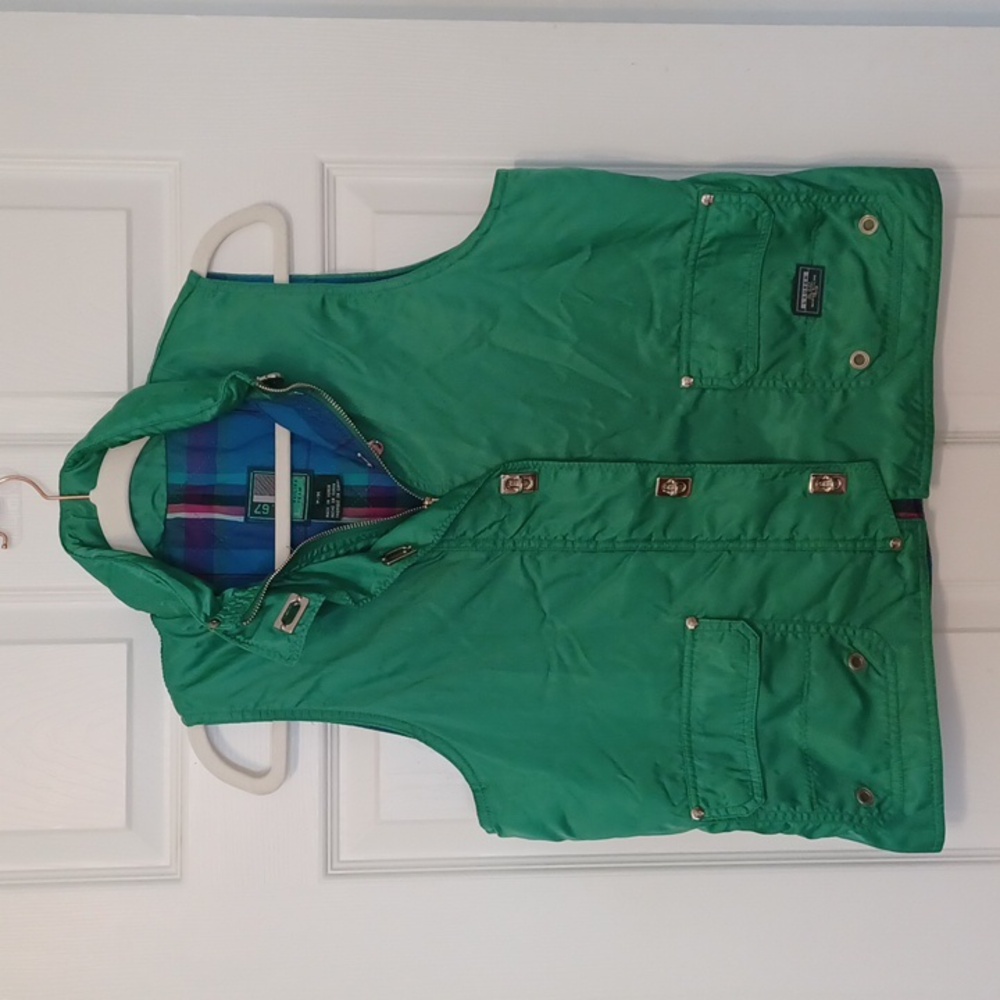 Lauren RL 0.67 Marine sailing vest, sz P/M, Kelly green, plaid lining